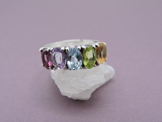 Multi Gemstone Silver Ring Size 6 - image 4