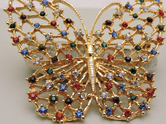 Large Butterfly Rhinestone Pin,Costume Jewelry - image 2