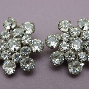 Clear Rhinestone Flower Clip on Earrings,Costume Jewelry Clip on&#39;s