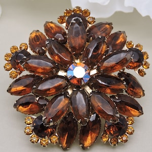 Große Braune Blume Strass Brosche, Modeschmuck