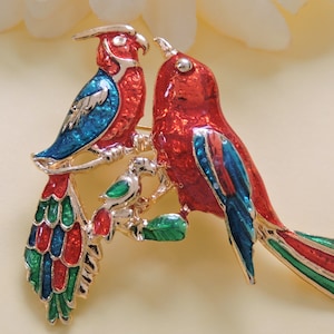 Parrot Family Pin, costume jewelry