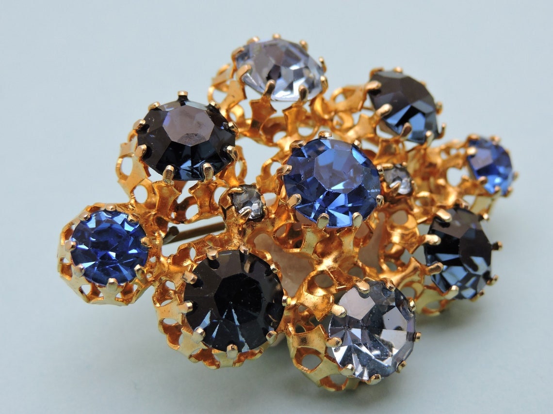 Blue Rhinestone  Brooch Made in Austria