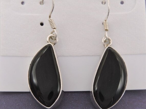 Black Onyx Sterling Silver Dangle Earrings Pierced - image 3