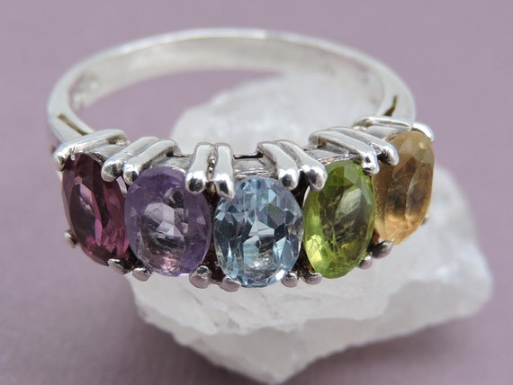 Multi Gemstone Silver Ring Size 6 - image 7