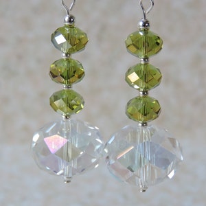 Green and Clear Glass Bead Earrings Pierced