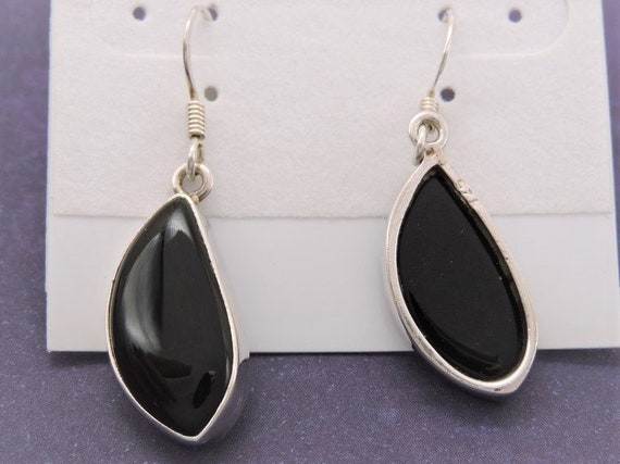 Black Onyx Sterling Silver Dangle Earrings Pierced - image 4