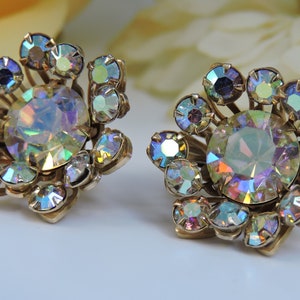 AB Brown Rhinestone Clip on Earrings
