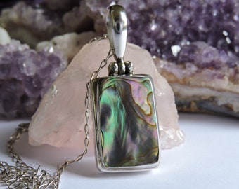 Abalone Shell Pendant Necklace Sterling Silver