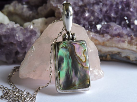 Abalone Shell Pendant Necklace Sterling Silver - image 1