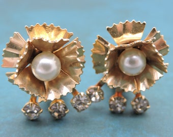 Faux Pearl and  Rhinestones Clip on Earrings