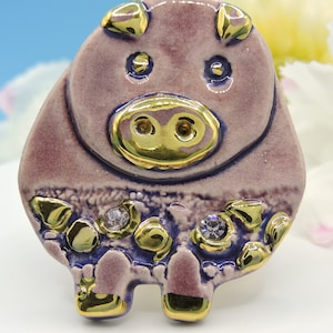 Purple Ceramic Pig Pin