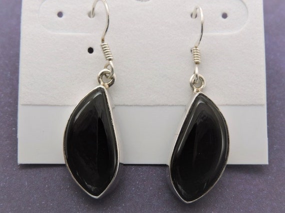 Black Onyx Sterling Silver Dangle Earrings Pierced - image 2