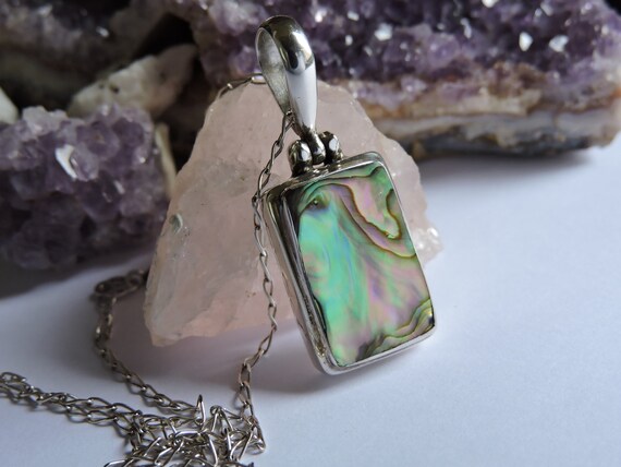 Abalone Shell Pendant Necklace Sterling Silver - image 3