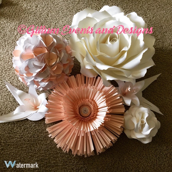 Paper flowers for backdrops or party decor, giant, large, medium or small available for custom order. Great for parties, weddings, and home!