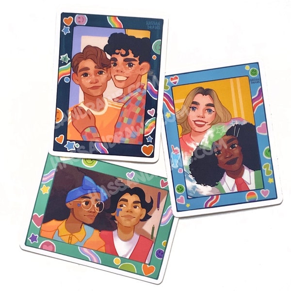 Heartstopper LGBT couples picture frame Pride month ( sticker set ) fan art drawing Nick Nelson Charlie Spring season 2