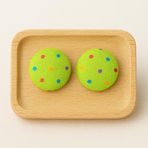 Green Polka Dot Fabric Button Earrings – Colorful Handmade Studs for Kids, Teens & Fun-Loving Adults