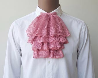 Old Rose Lace Jabot, Vampire Cosplay, Pirate Cosplay, Steampunk Wedding Costume, Ruffled Collar