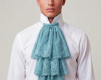 Smoky Blue Lace Jabot, Vampire Cosplay, Pirate Cosplay, Steampunk Wedding Costume, Ruffled Collar