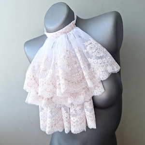 Handmade White Lace Jabot, Victorian Cravat, Costume Neck Ruffle