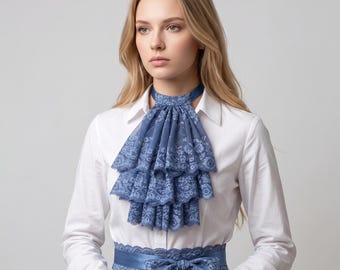 Blue Lace Jabot | Steampunk Victorian Cravat, Cosplay Collar