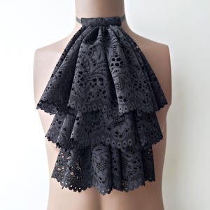 Black Lace Jabot, Vampire Cosplay, Pirate Cosplay, Steampunk Wedding Costume, Ruffled Collar