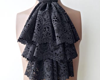 Black Lace Jabot, Vampire Cosplay, Pirate Cosplay, Steampunk Wedding Costume, Ruffled Collar
