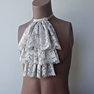 Silver Gray Lace Jabot, Vampire Cosplay, Pirate Cosplay, Steampunk Wedding Costume, Ruffled Collar