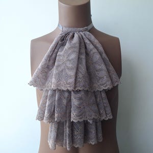 Gray Lace Jabot, Vampire Cosplay, Pirate Cosplay, Steampunk Wedding Costume, Ruffled Collar, Victorian Jabot