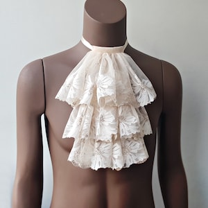 Cream Lace Jabot, Vampire Cosplay, Pirate Cosplay, Steampunk Wedding Costume, Ruffled Collar