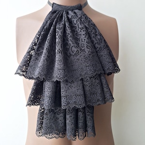Vampire Cosplay, Black Lace Jabot, Pirate Cosplay, Steampunk Wedding Costume, Ruffled Collar