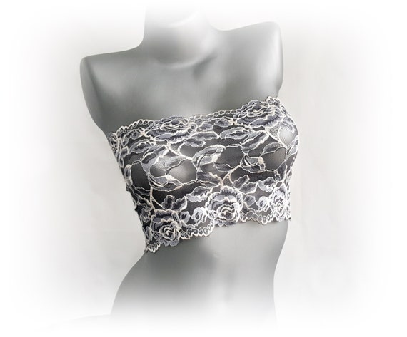Gray Bandeau Top, Floral Lace Strapless Bras, Lace Tube Top, B2013