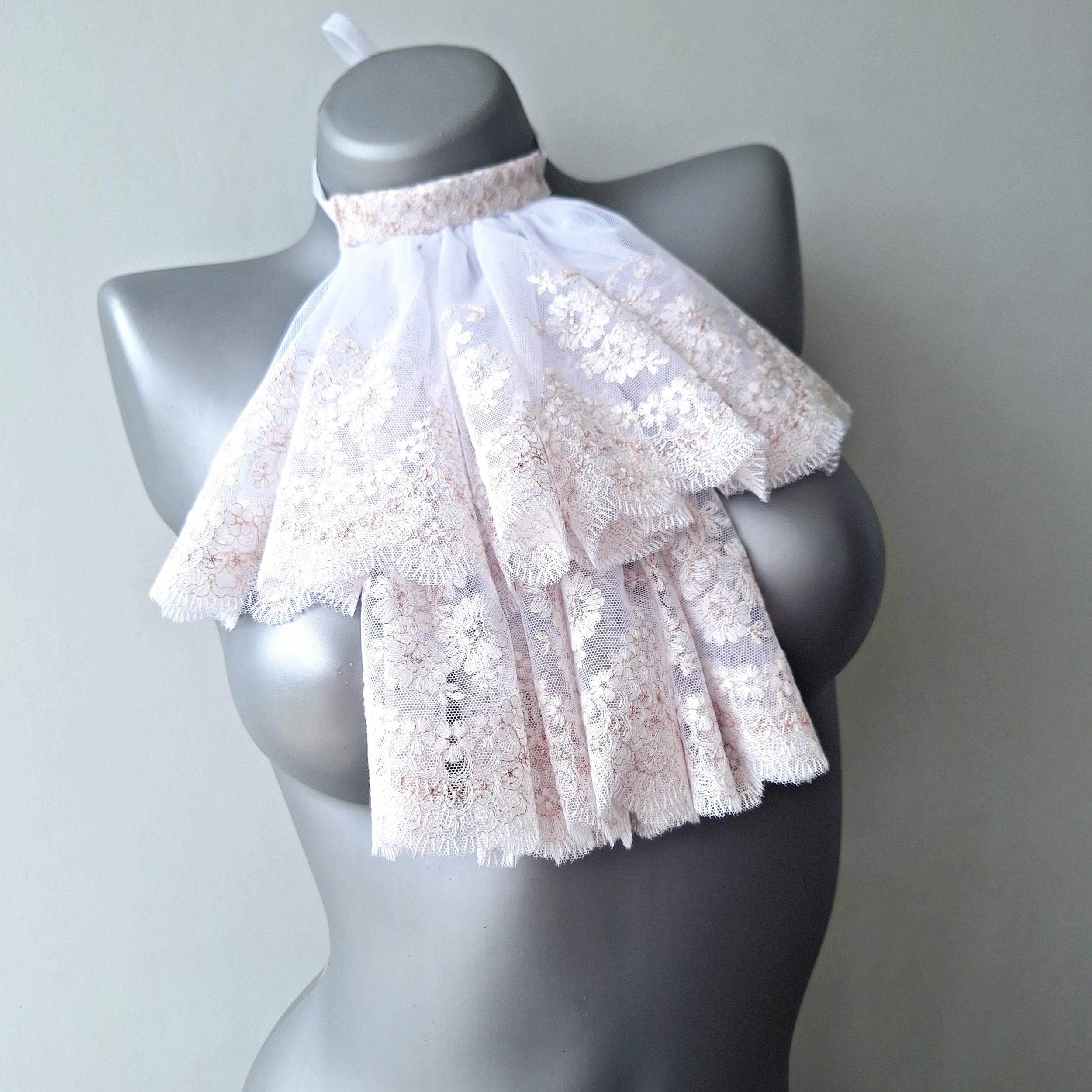 White Ruffle Jabot Handmade White Lace Jabot, Victorian Cravat, Costume Neck Ruffle - Etsy