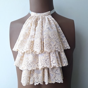 Gold Lace Jabot, Vampire Cosplay, Pirate Cosplay, Steampunk Wedding Costume, Ruffled Collar, Victorian Jabot