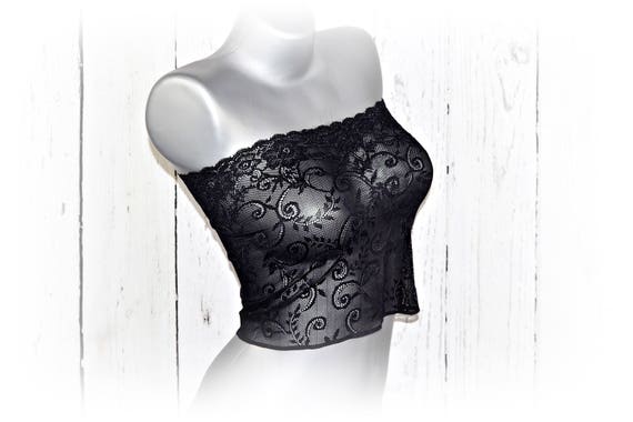 Black Lace Tube Top Bustier, See Through Elastic Lace Bandeau