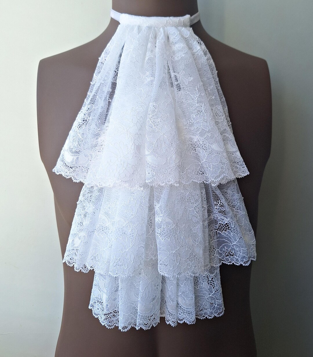 White Ruffle Jabot White Lace Jabot, Vampire Cosplay, Pirate Cosplay, Steampunk Wedding ...