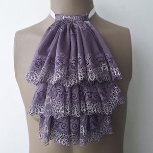 Eggplant Lace Jabot, Vampire Cosplay, Pirate Cosplay, Steampunk Wedding Costume, Ruffled Collar, Victorian Jabot