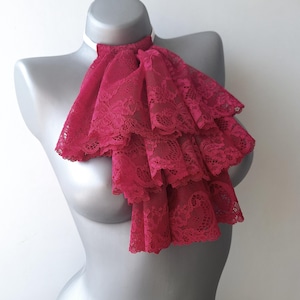 Raspberry Lace Jabot, Vampire Cosplay, Pirate Cosplay, Steampunk Wedding Costume, Ruffled Collar, Halloween Cosplay