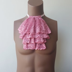 Old Rose Lace Jabot, Vampire Cosplay, Pirate Cosplay, Steampunk Wedding Costume, Ruffled Collar