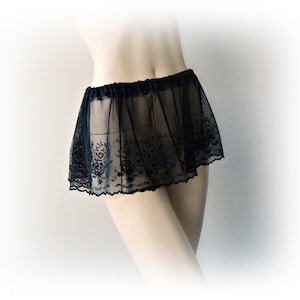 Black Lace Shirt Extender, Mini Skirt for Layering, Sheer Embroidered Slip Extender, Short Micro Petticoat, Underskirt for Pants