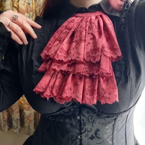 Red Brown Lace Jabot, Vampire Cosplay, Pirate Cosplay, Steampunk Wedding Costume, Ruffled Collar