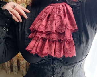 Red Brown Lace Jabot, Vampire Cosplay, Pirate Cosplay, Steampunk Wedding Costume, Ruffled Collar