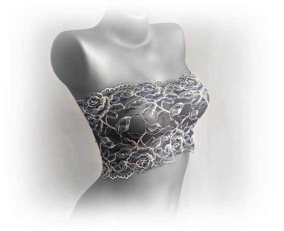 Gray Bandeau Top, Floral Lace Strapless Bras, Lace Tube Top, B2013