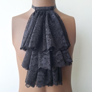 Black Lace Jabot, Vampire Cosplay, Pirate Cosplay, Steampunk Wedding Costume, Ruffled Collar