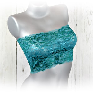 Trägerloses Tube Top, Grünes Bandeau Top mit Blumenspitze, B1226