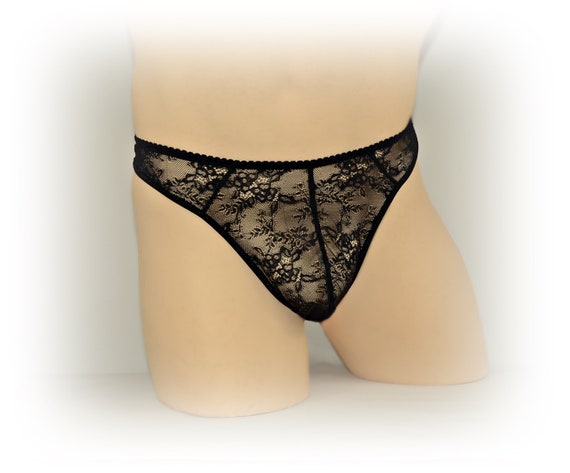 Black Sheer Thong for Men, Mesh Lace Panties for Men, Men's G-string,  F61S-B 