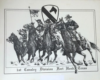 1st Cavalry Division Fort Hood Texas illustration vintage print DD Moore '88