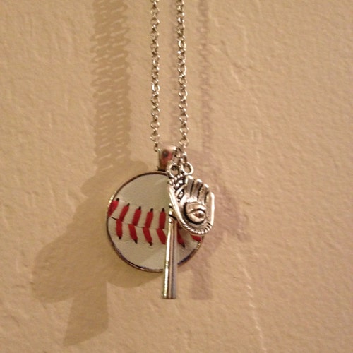 Used Baseball Leather Pendant Necklace Baseball Heart Pendant Etsy