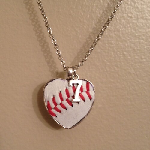 Used Baseball Leather Pendant Necklace Baseball Heart Pendant Etsy