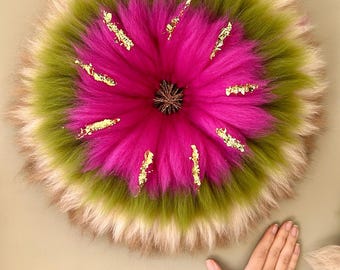 Wall tapestry made of luxurious wools, entirely handwoven in shades of brown - MISS ORCHID - 47 cm in diameter