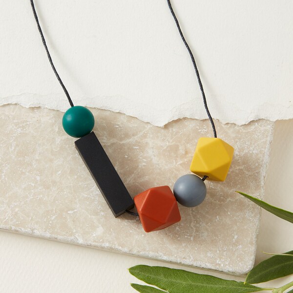 Mustard, Rust Black & Green Silicone Necklace | Geometric necklace | Statement Necklace | Necklace for woman | Silicone beads | Gift for her